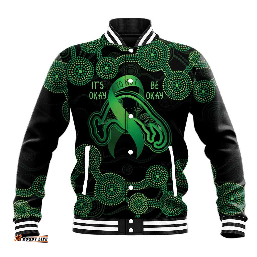 Green Kangaroo Ribbon Aboriginal Personalised Baseball Jacket Depression Awareness