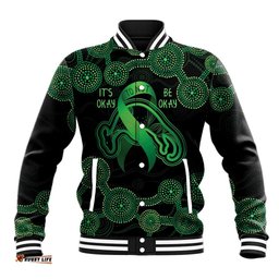 Green Kangaroo Ribbon Aboriginal Personalised Baseball Jacket Depression Awareness