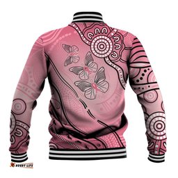 Pink Aboriginal Butterfly Ribbon Cancer Baseball Jacket
