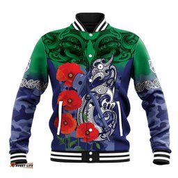 Custom Warriors Rugby ANZAC Baseball Jacket Gallipoli Soldier With Aboriginal Art