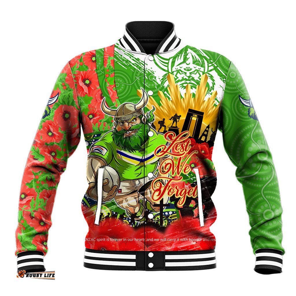 Personalised Mascot Raiders ANZAC Baseball Jacket Lest We Forget DT02