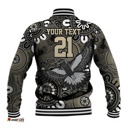 Custom Magpies NAIDOC Week 2024 Baseball Jacket Fire Burning Aboriginal Dots Art