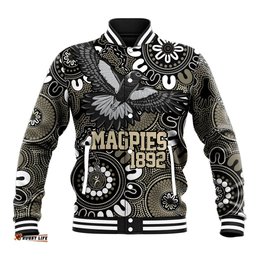 Custom Magpies NAIDOC Week 2024 Baseball Jacket Fire Burning Aboriginal Dots Art