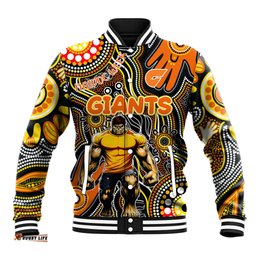 Personalised NAIDOC Week 2024 GWS Giants Baseball Jacket Australian Aboriginal Hand Painting DT02