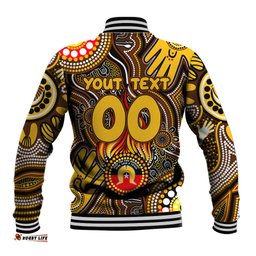 Personalised NAIDOC Week 2024 Hawthorn Hawks Baseball Jacket Australian Aboriginal Hand Painting DT02