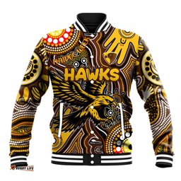 Personalised NAIDOC Week 2024 Hawthorn Hawks Baseball Jacket Australian Aboriginal Hand Painting DT02