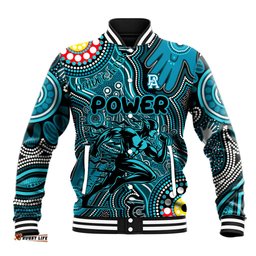 Personalised NAIDOC Week 2024 Port Adelaide Power Baseball Jacket Australian Aboriginal Hand Painting DT02