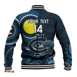 Custom AFL Carlton NAIDOC Week Baseball Jacket Keep The Fire Burning Indigenous Art