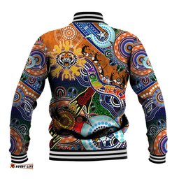 Personalised Tigers NAIDOC Week 2024 Baseball Jacket Australia Aboriginal Dot Painting DT02