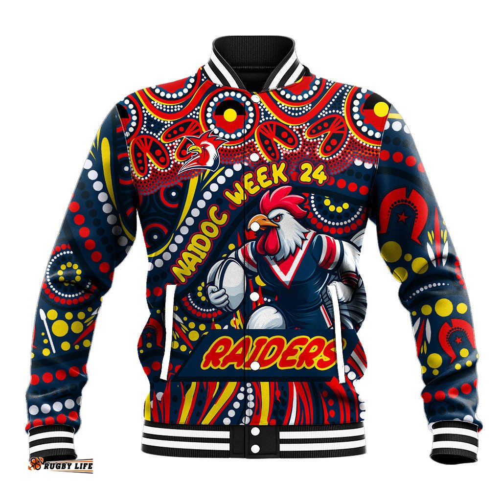 Custom Australia NAIDOC Week 2024 Baseball Jacket Sydney Roosters Mascot Keep The Fire Burning DT02