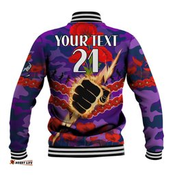 Custom Text And Number Storm Rugby ANZAC Baseball Jacket Lest We Forget