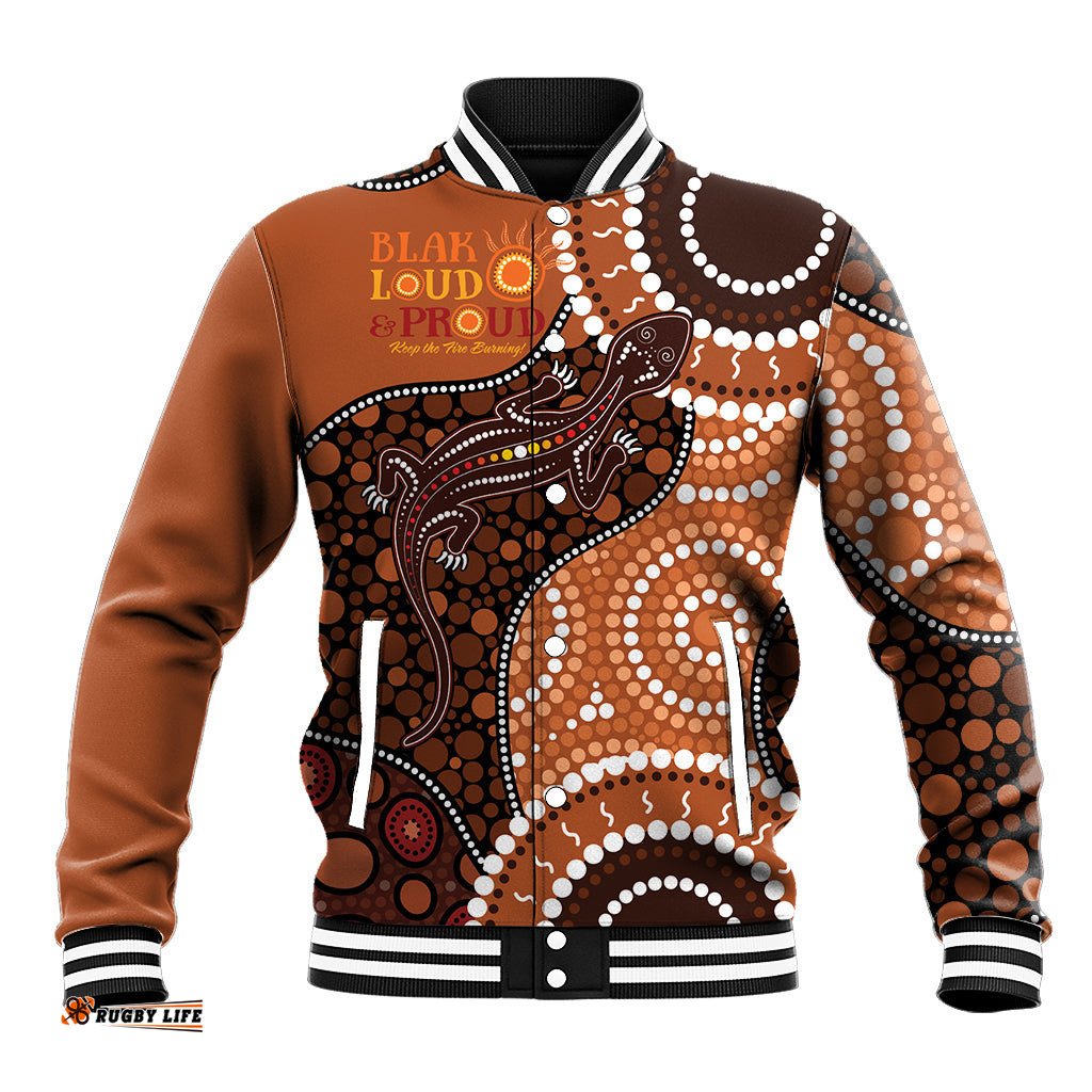 Lizard NAIDOC 2024 Baseball Jacket Aboriginal Art Style