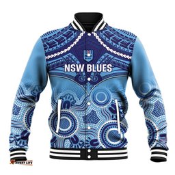 Custom NSW Blues Rugby Baseball Jacket Aboriginal Mix Polynesian Pattern