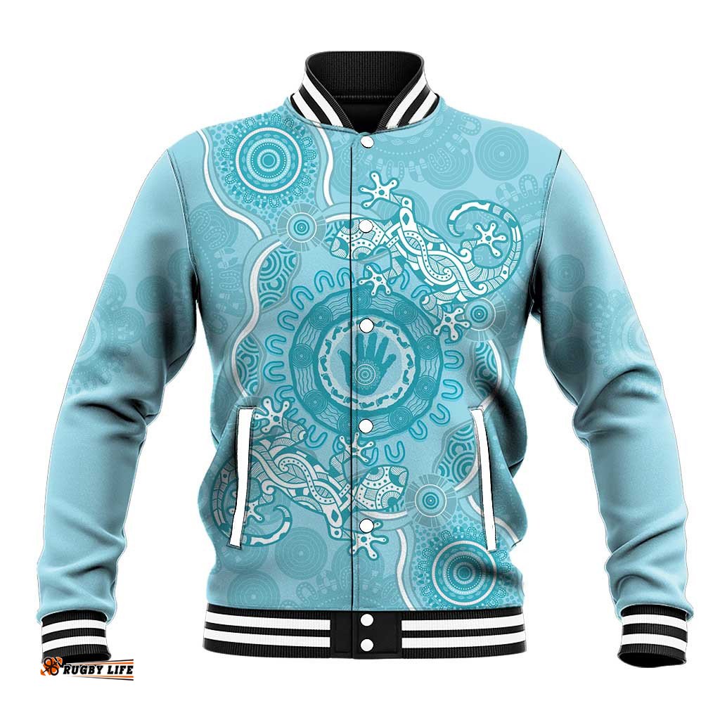 Blue Australia Lizard With Aboriginal Art Baseball Jacket