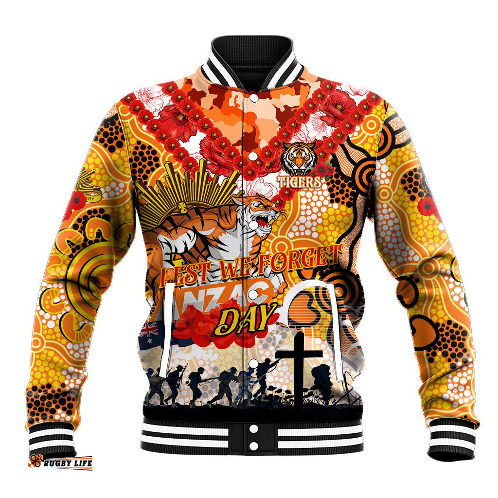 Personalised Tigers ANZAC Day Baseball Jacket Aboriginal Rising Sun DT02
