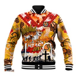 Personalised Tigers ANZAC Day Baseball Jacket Aboriginal Rising Sun DT02