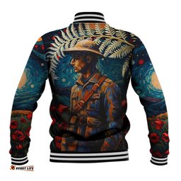 New Zealand Soldier ANZAC Day Baseball Jacket Silver Fern Starry Night Style