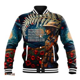 New Zealand Soldier ANZAC Day Baseball Jacket Silver Fern Starry Night Style