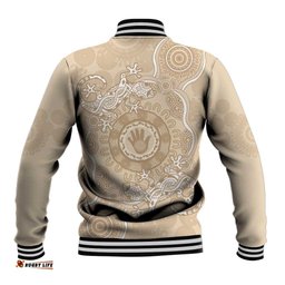 Beige Australia Lizard With Aboriginal Art Baseball Jacket