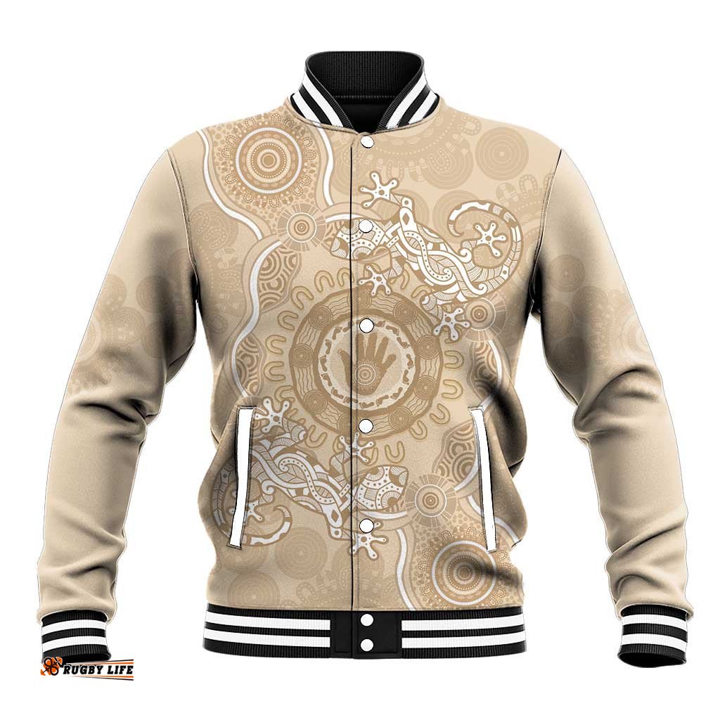 Beige Australia Lizard With Aboriginal Art Baseball Jacket