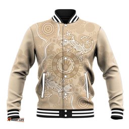 Beige Australia Lizard With Aboriginal Art Baseball Jacket