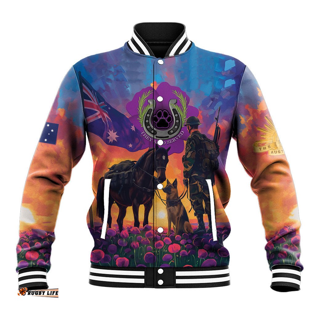 Australia Animals ANZAC Baseball Jacket Dog And Horse Heroes Also Served
