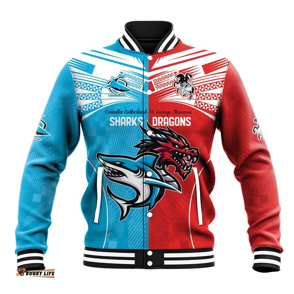 Custom Sharks-Dragons Rugby Baseball Jacket With Sporty Style