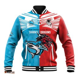 Custom Sharks-Dragons Rugby Baseball Jacket With Sporty Style