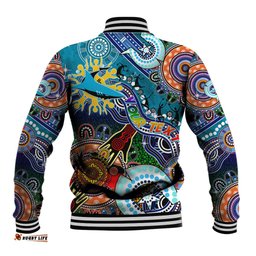 Personalised Sharks NAIDOC Week 2024 Baseball Jacket Australia Aboriginal Dot Painting DT02