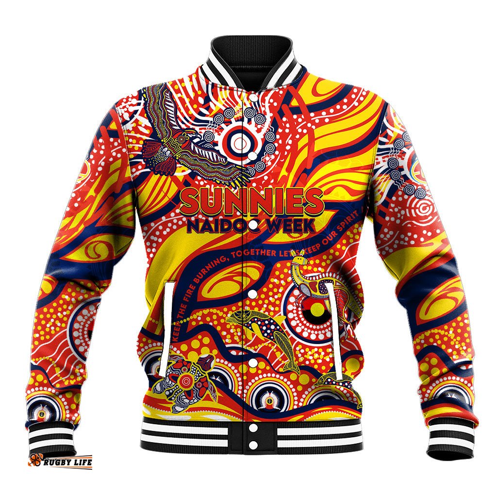 Custom NAIDOC Week 2024 Sunnies Baseball Jacket Aboriginal Animals Keep The Fire Burning DT02