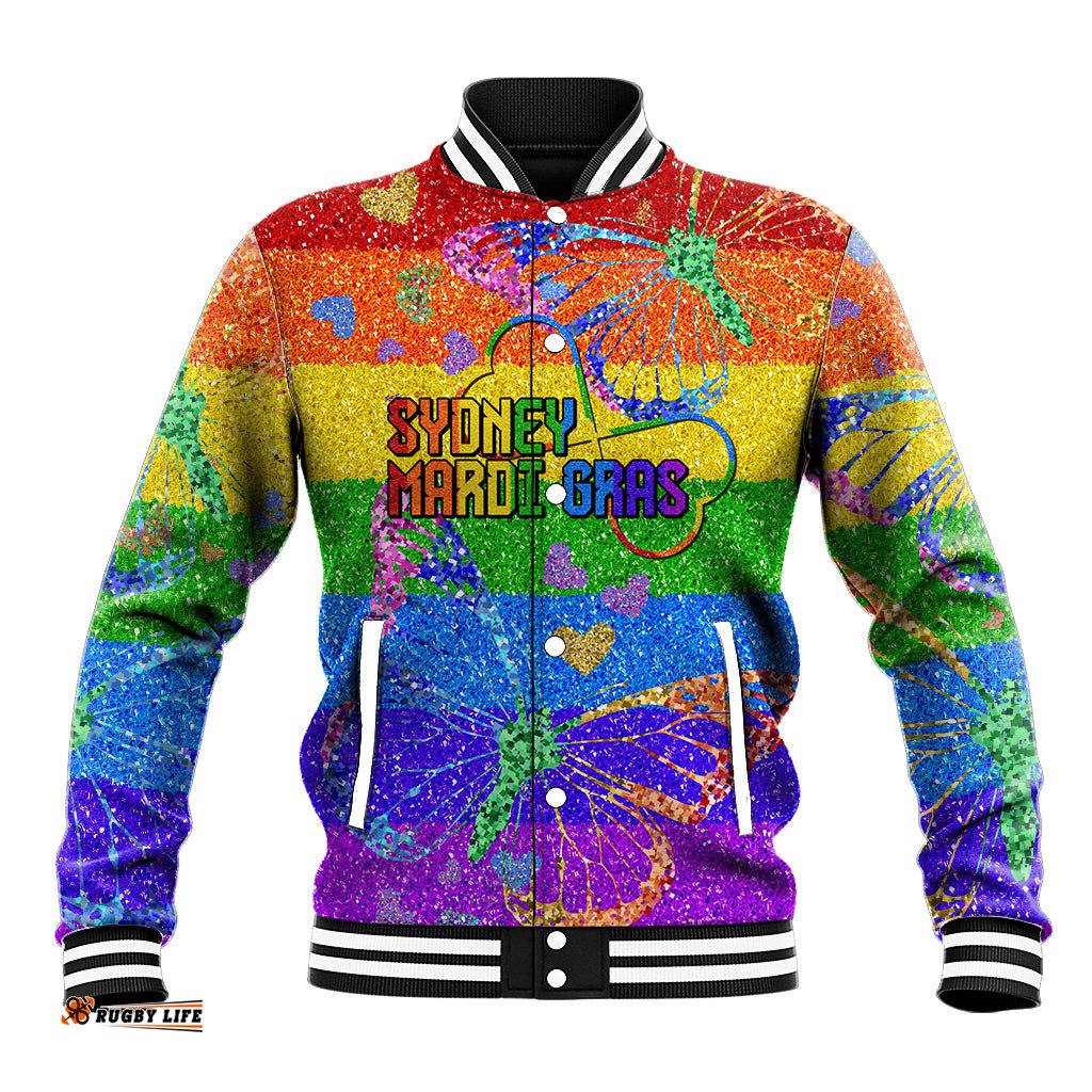 Sydney Mardi Gras Baseball Jacket Pride Rainbow Glitter Colorful Style