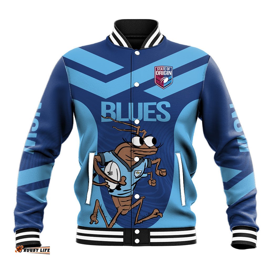 Custom New South Wales Rugby Baseball Jacket Blues Cockroach Origin Sporty
