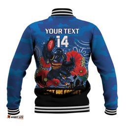 Custom Crows Football ANZAC Baseball Jacket Gallipoli Camouflage With Poppies