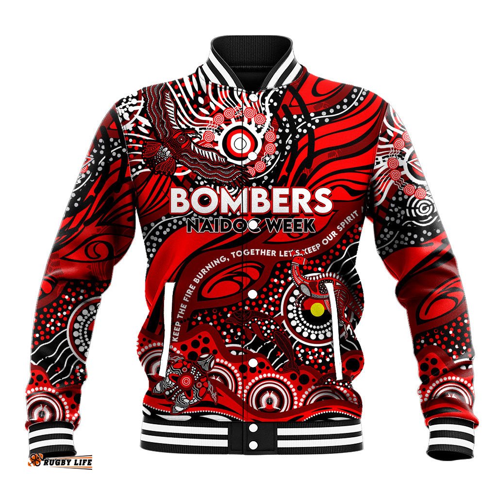 Custom NAIDOC Week 2024 Bombers Baseball Jacket Aboriginal Animals Keep The Fire Burning DT02