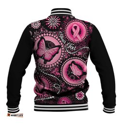 Personalised Australia Indigenous Baseball Jacket Breast Cancer Ribbon Think Pink - Black Version