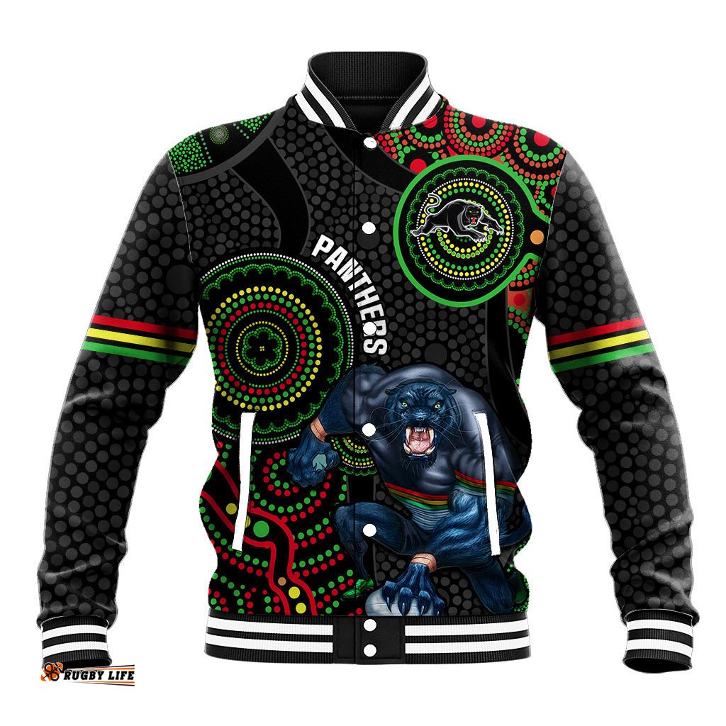 Custom NRL Panthers Baseball Jacket Indigenous Penrith Dynamic Black Version