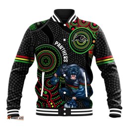 Custom NRL Panthers Baseball Jacket Indigenous Penrith Dynamic Black Version