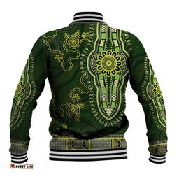 Lime Green African Dashiki With Australia Aboriginal Art Baseball Jacket