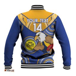 Custom AFL Eagles NAIDOC Week Baseball Jacket Keep The Fire Burning Indigenous Art