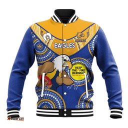 Custom AFL Eagles NAIDOC Week Baseball Jacket Keep The Fire Burning Indigenous Art