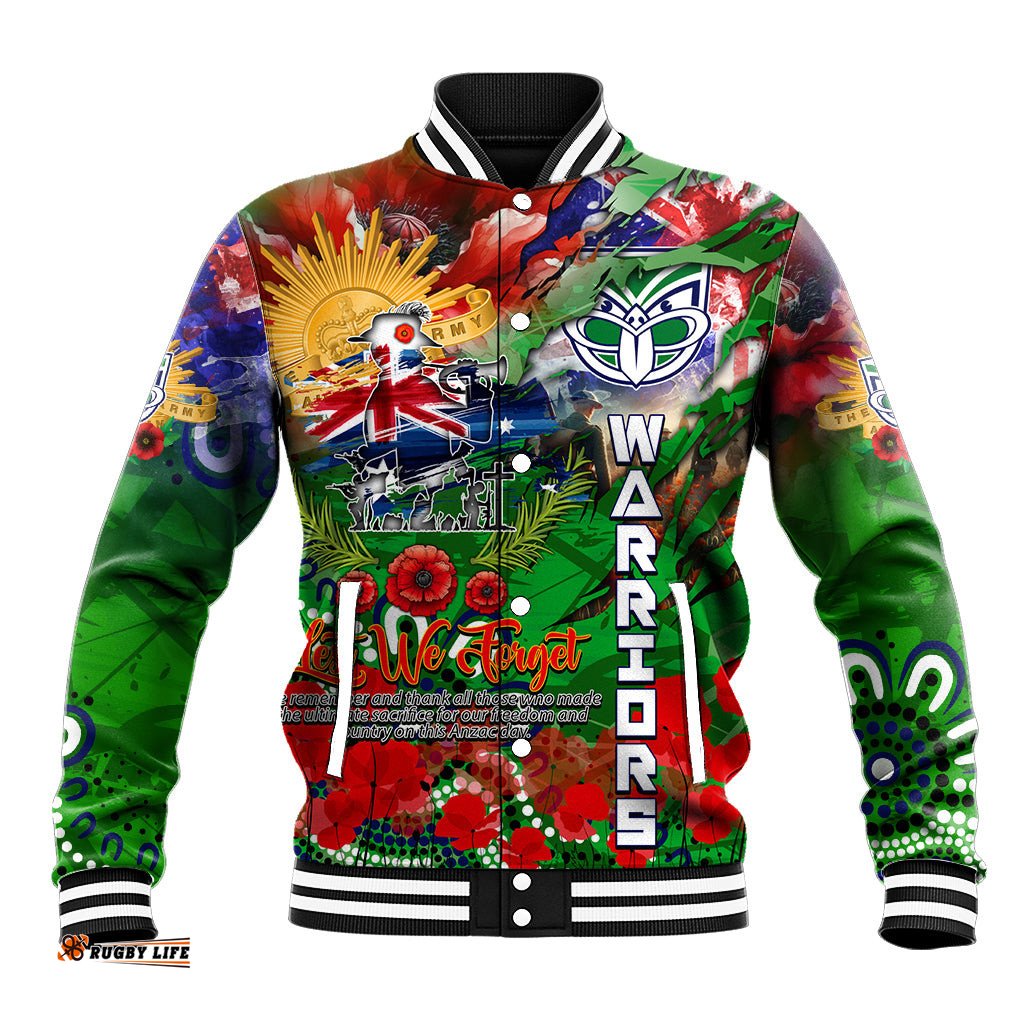 Personalised New Zealand Warriors ANZAC Baseball Jacket Scratch Style DT02