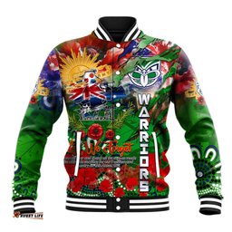 Personalised New Zealand Warriors ANZAC Baseball Jacket Scratch Style DT02
