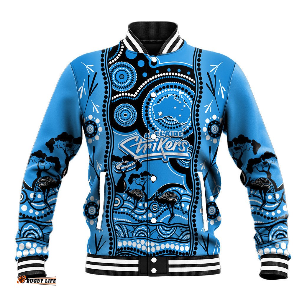 Custom Adelaide Strikers Cricket Baseball Jacket Happy Australia Day Aboriginal Art
