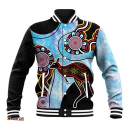 Australia Opal Baseball Jacket Aussie Kangaroo Aboriginal Art