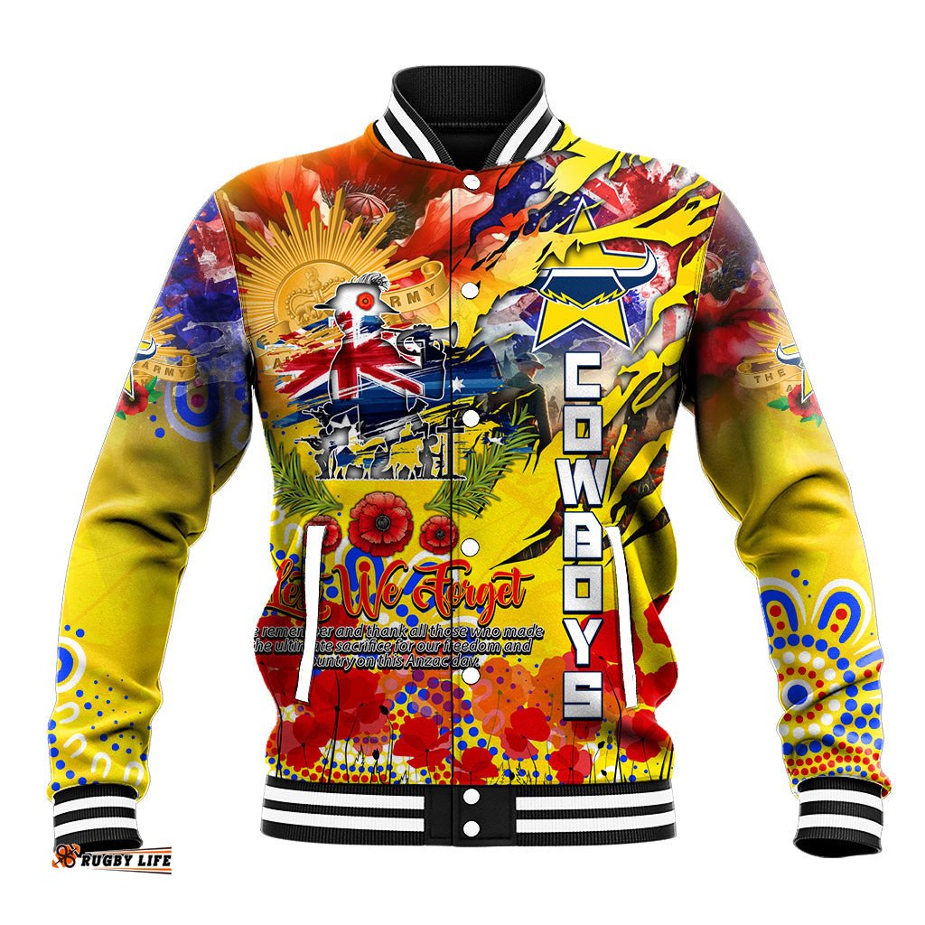 Personalised Australia Rugby Cowboys ANZAC Baseball Jacket North Queensland Scratch Style DT02