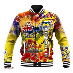 Personalised Australia Rugby Cowboys ANZAC Baseball Jacket North Queensland Scratch Style DT02