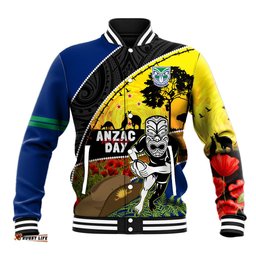 Warriors Rugby ANZAC Day Baseball Jacket New Zealand Wahs Tiki Mascot Rosemary Starry Night