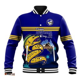 Custom Australia Day Eels Baseball Jacket NRL 2024 Sydney Opera House With Map