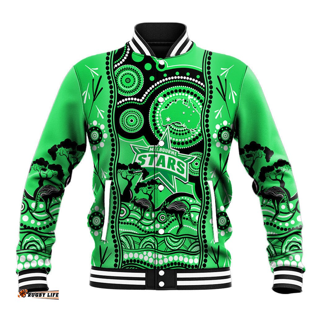Melbourne Stars Cricket Baseball Jacket Happy Australia Day Aboriginal Art