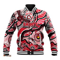 Custom NAIDOC Week 2024 Saints Baseball Jacket Aboriginal Animals Keep The Fire Burning DT02